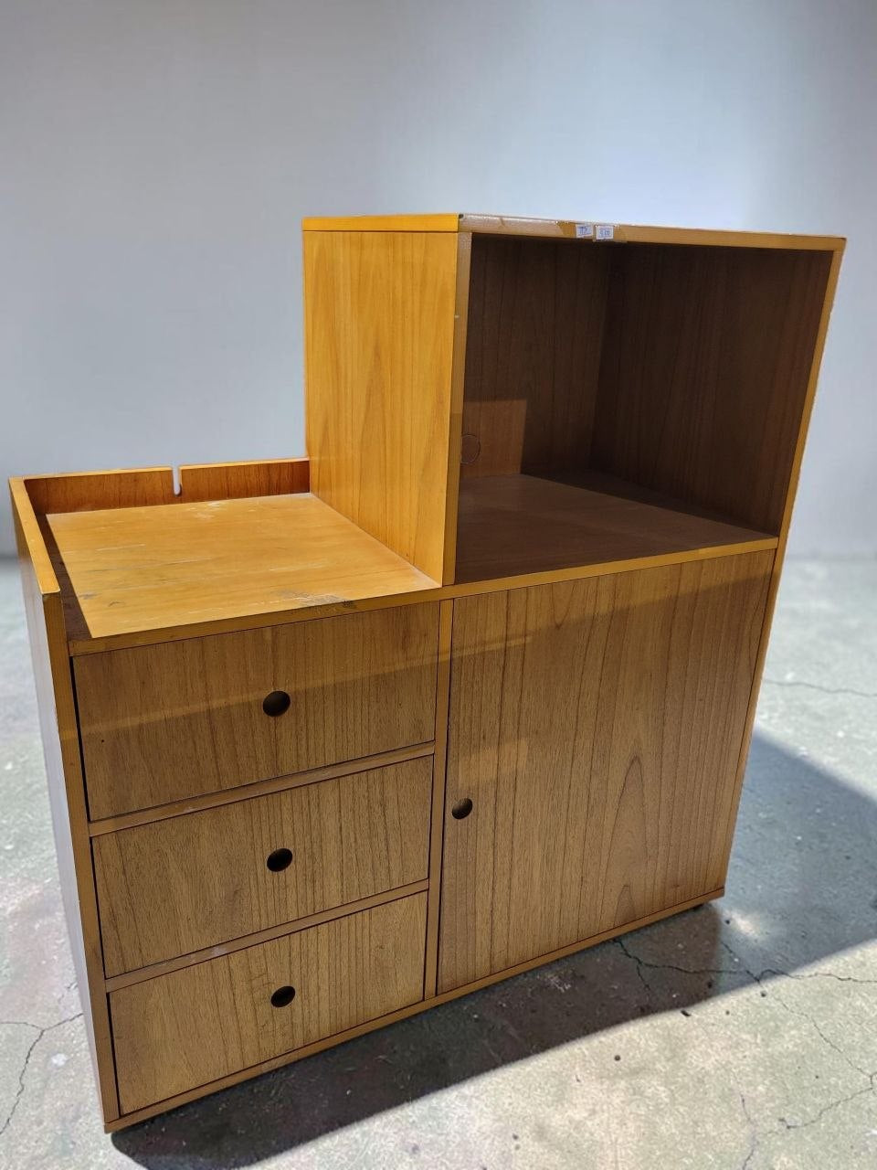 Mid-Century Modern Wooden Stepped Storage Cabinet / Telephone Stand Console