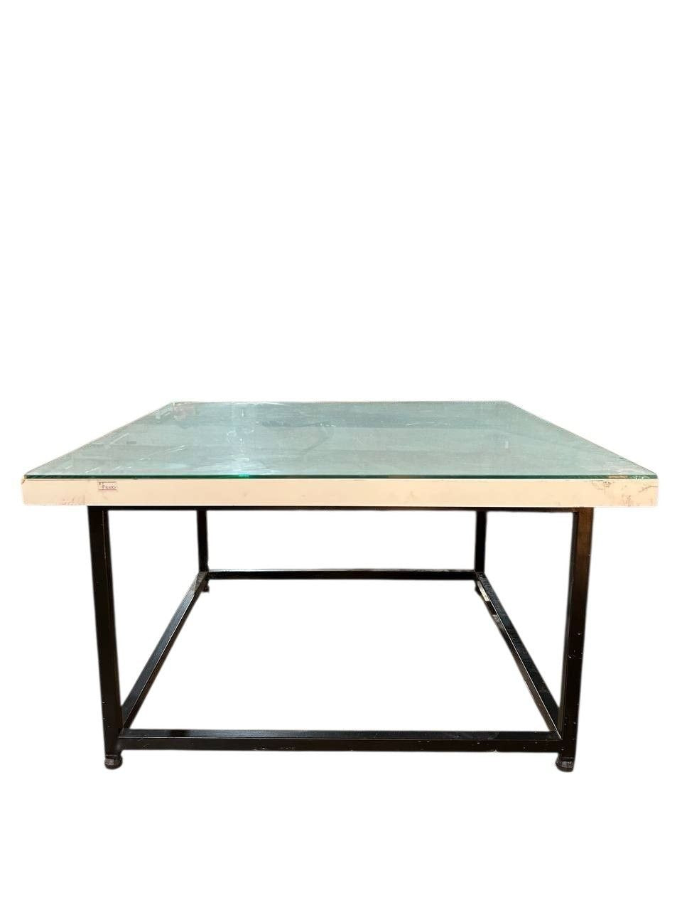 Glass-Top Coffee Table with Black Metal Base